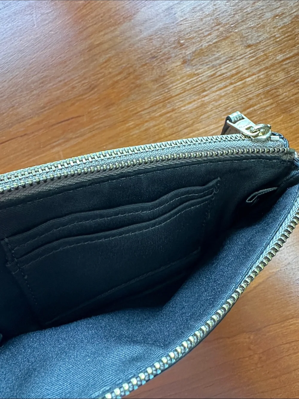 NWOT Coach Double Corner Zip Metallic Gold Leather Wristlet